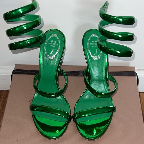 Rene Caovilla Shoes - Rene Caovilla Green Mirror Spiral Strap Sandals